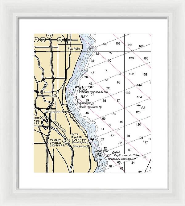 Whitefish Bay-lake Michigan Nautical Chart - Framed Print