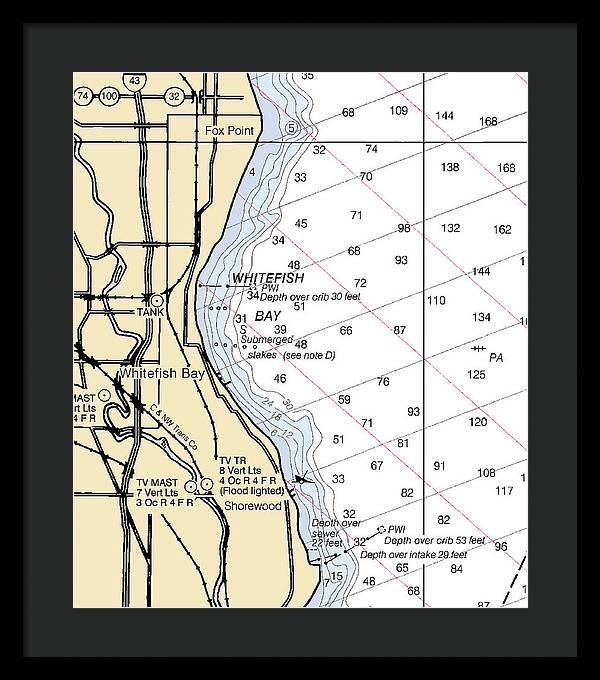 Whitefish Bay-lake Michigan Nautical Chart - Framed Print