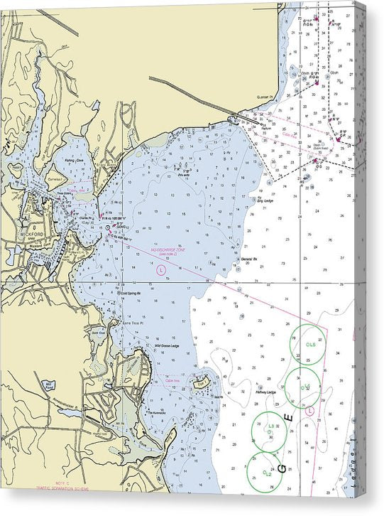 Wickford Rhode Island Nautical Chart Canvas Print
