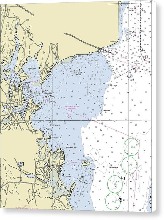 Wickford Rhode Island Nautical Chart - Canvas Print