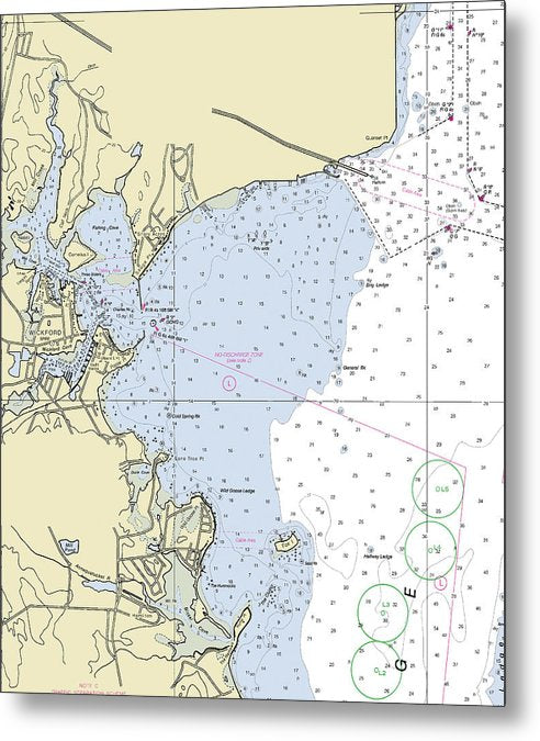 A beuatiful Metal Print of the Wickford Rhode Island Nautical Chart - Metal Print by SeaKoast.  100% Guarenteed!