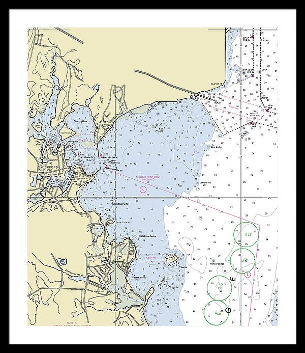 Wickford Rhode Island Nautical Chart - Framed Print