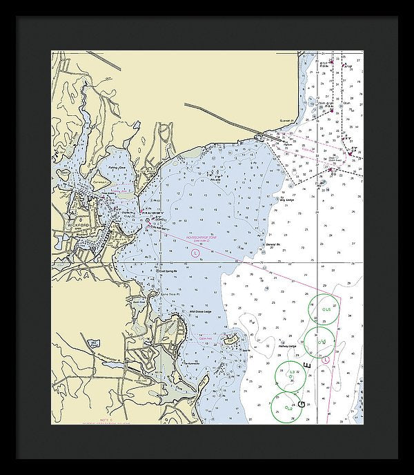 Wickford Rhode Island Nautical Chart - Framed Print