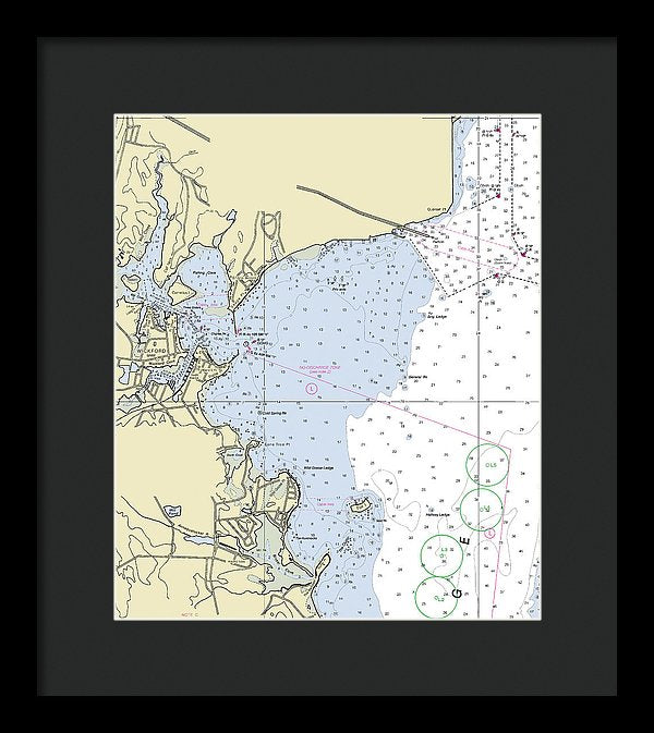 Wickford Rhode Island Nautical Chart - Framed Print