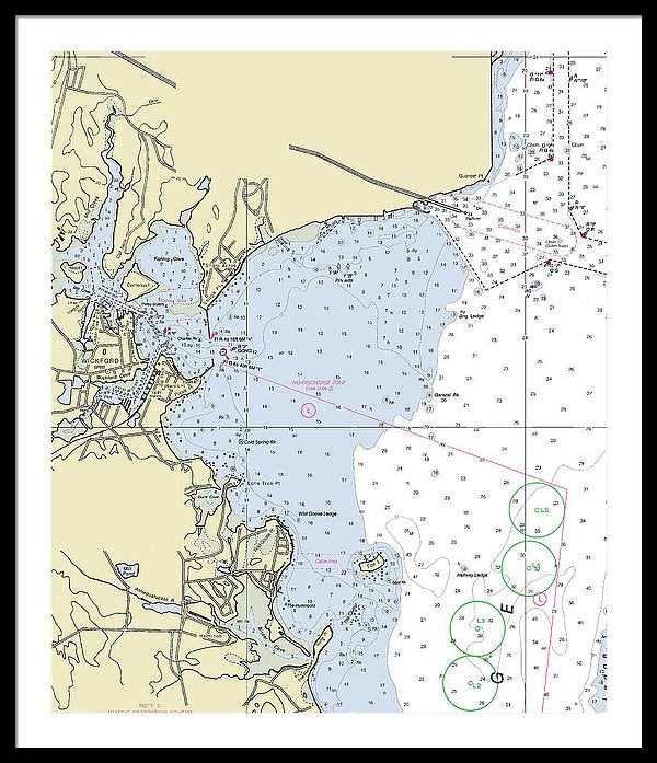 Wickford Rhode Island Nautical Chart - Framed Print