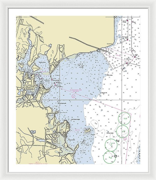 Wickford Rhode Island Nautical Chart - Framed Print