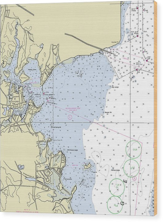 Wickford Rhode Island Nautical Chart Wood Print