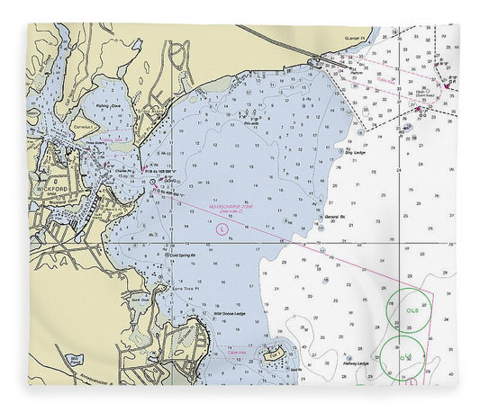 Wickford Rhode Island Nautical Chart Blanket