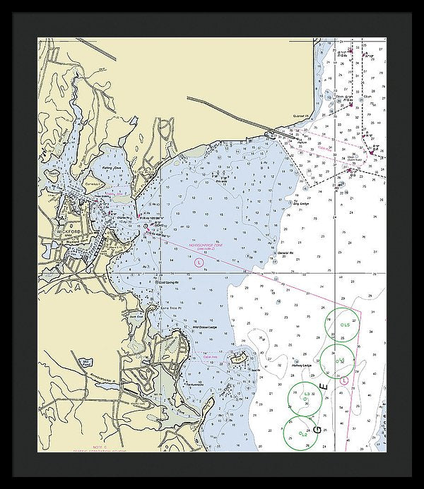 Wickford Rhode Island Nautical Chart - Framed Print