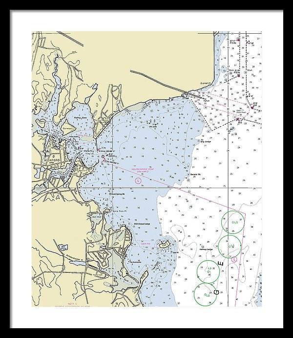 Wickford Rhode Island Nautical Chart - Framed Print