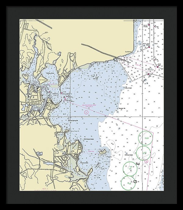 Wickford Rhode Island Nautical Chart - Framed Print