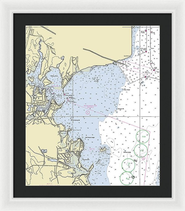 Wickford Rhode Island Nautical Chart - Framed Print