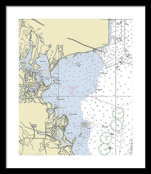 Wickford Rhode Island Nautical Chart - Framed Print