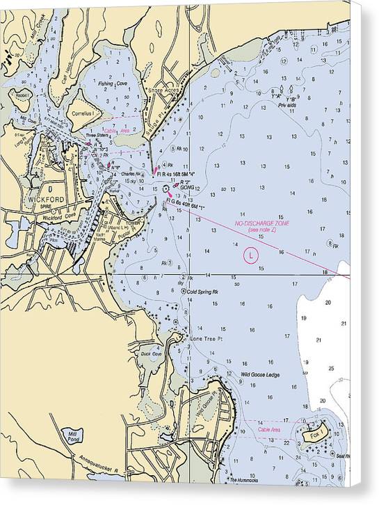 Wickford -rhode Island Nautical Chart _v2 - Canvas Print