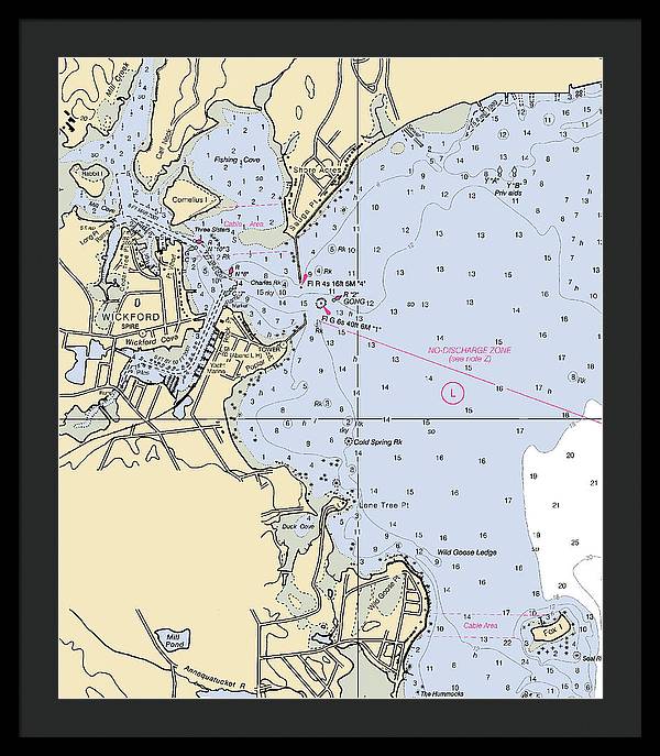 Wickford -rhode Island Nautical Chart _v2 - Framed Print