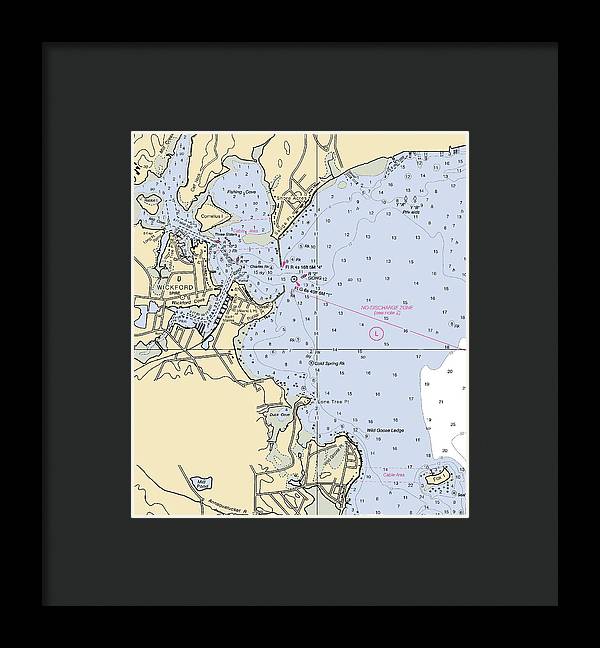 Wickford -rhode Island Nautical Chart _v2 - Framed Print