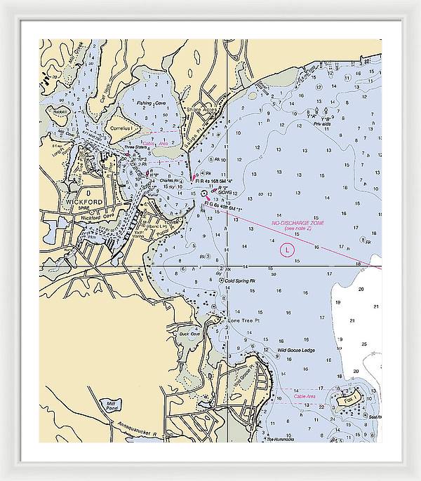 Wickford -rhode Island Nautical Chart _v2 - Framed Print