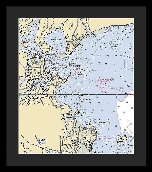 Wickford -rhode Island Nautical Chart _v2 - Framed Print