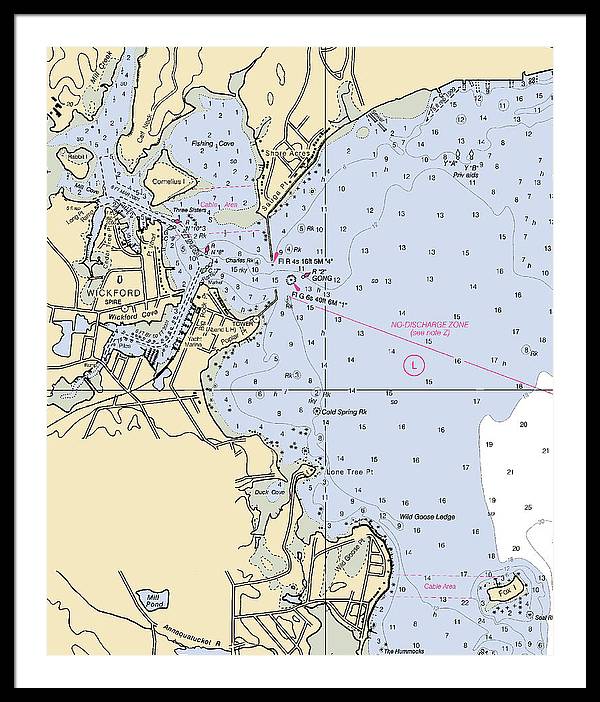 Wickford -rhode Island Nautical Chart _v2 - Framed Print