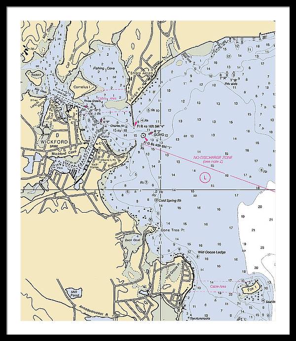 Wickford -rhode Island Nautical Chart _v2 - Framed Print