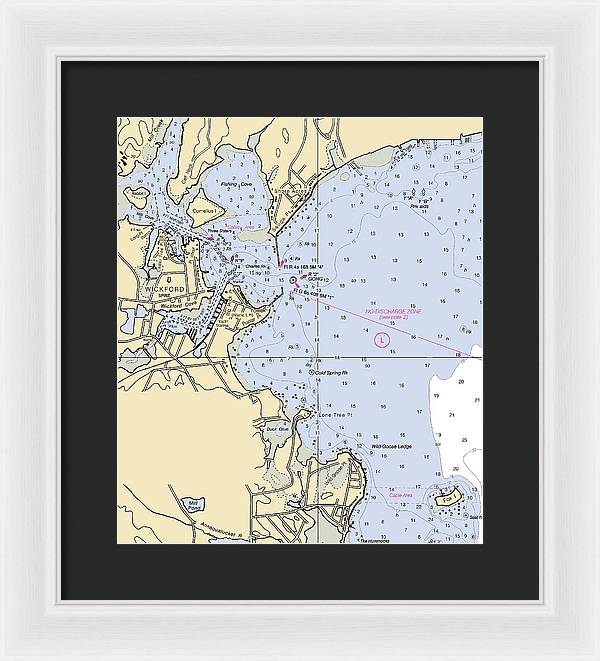 Wickford -rhode Island Nautical Chart _v2 - Framed Print