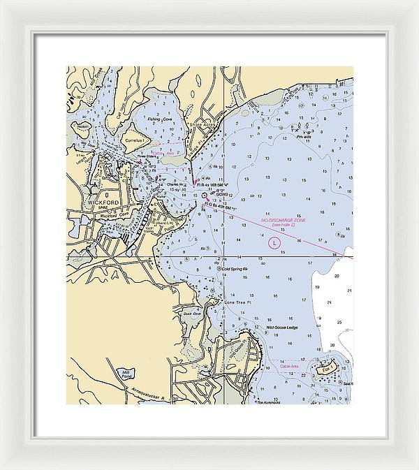 Wickford -rhode Island Nautical Chart _v2 - Framed Print