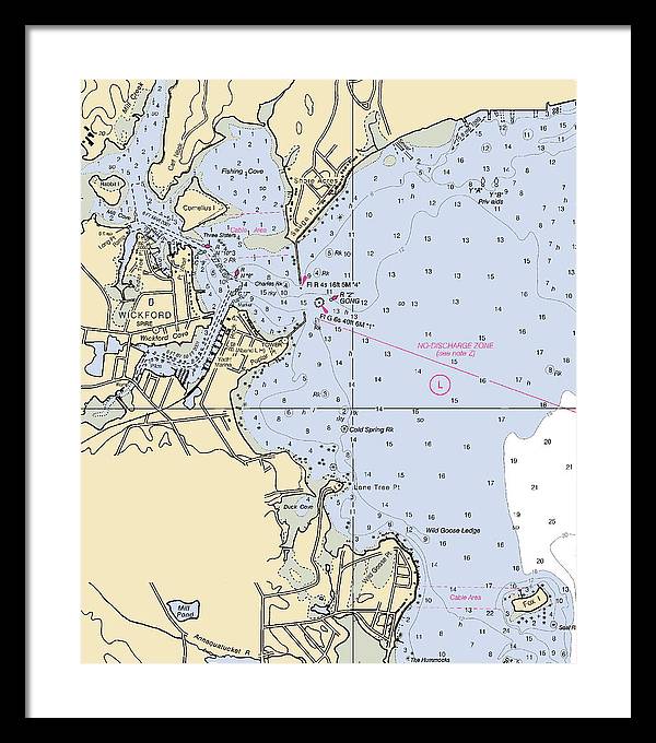 Wickford -rhode Island Nautical Chart _v2 - Framed Print