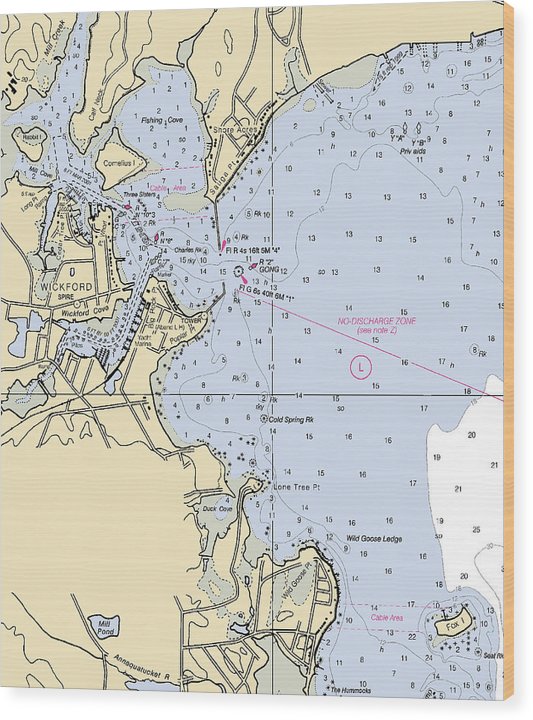 Wickford -Rhode Island Nautical Chart _V2 Wood Print