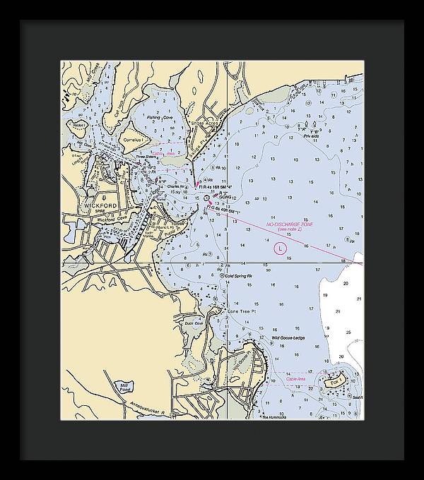 Wickford -rhode Island Nautical Chart _v2 - Framed Print