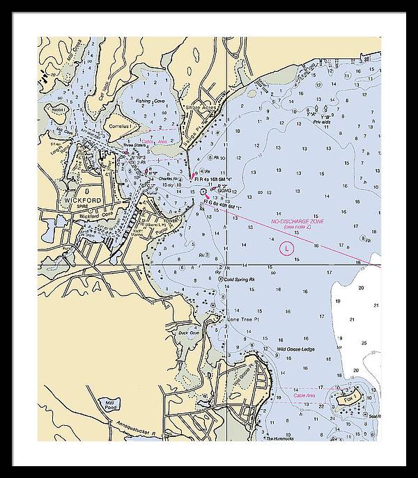 Wickford -rhode Island Nautical Chart _v2 - Framed Print