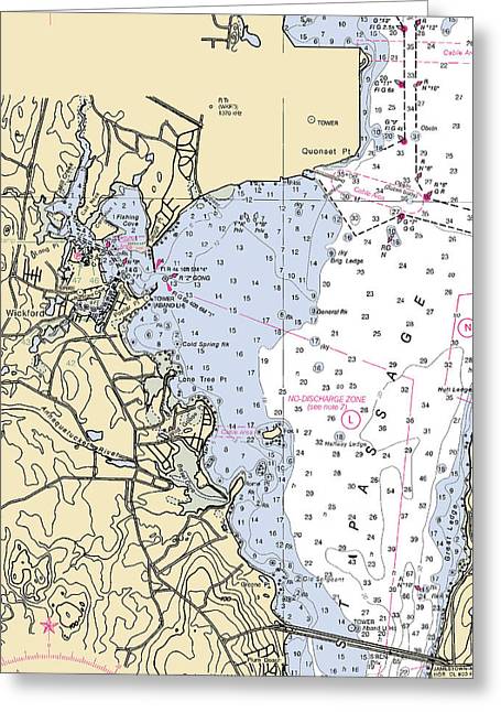 Wickford -rhode Island Nautical Chart _v3 - Greeting Card