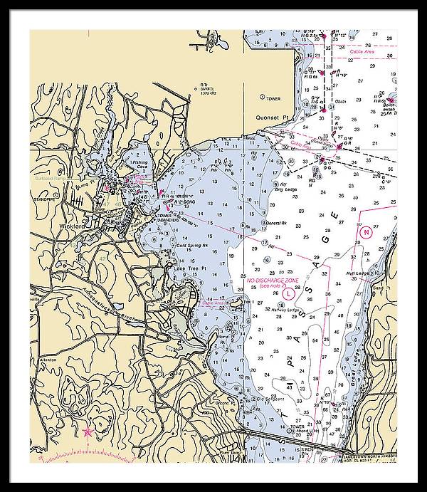 Wickford -rhode Island Nautical Chart _v3 - Framed Print