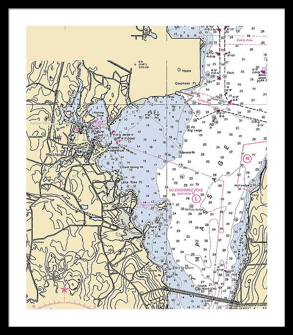 Wickford -rhode Island Nautical Chart _v3 - Framed Print