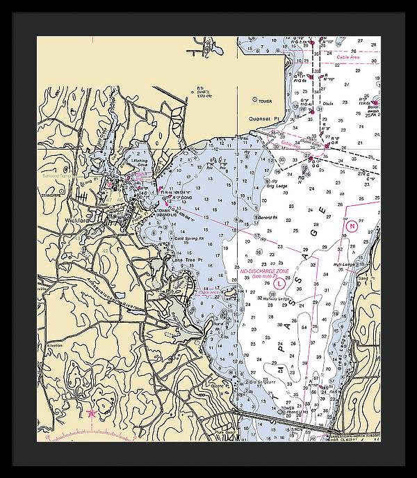 Wickford -rhode Island Nautical Chart _v3 - Framed Print