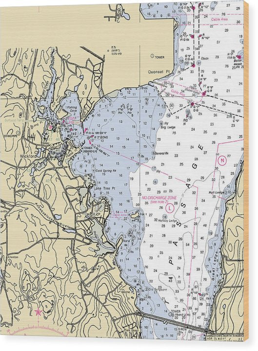 Wickford -Rhode Island Nautical Chart _V3 Wood Print