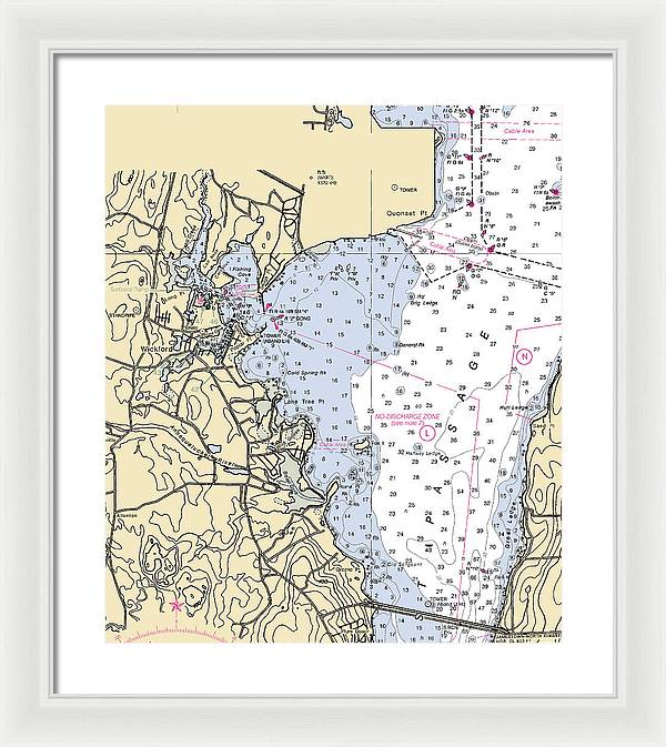 Wickford -rhode Island Nautical Chart _v3 - Framed Print