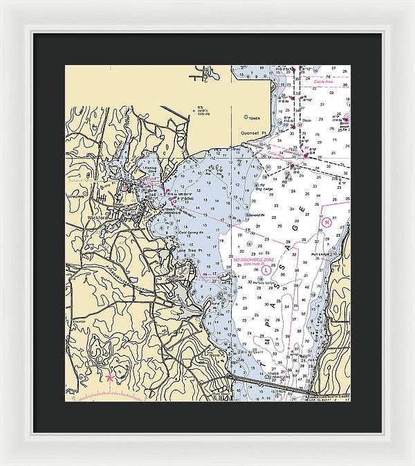 Wickford -rhode Island Nautical Chart _v3 - Framed Print