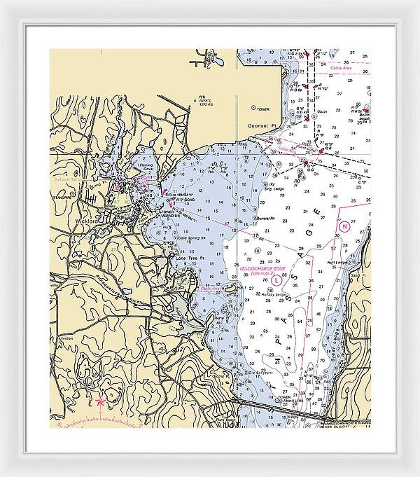 Wickford -rhode Island Nautical Chart _v3 - Framed Print