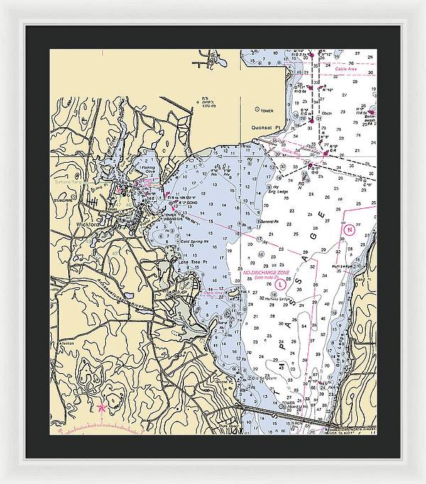 Wickford -rhode Island Nautical Chart _v3 - Framed Print