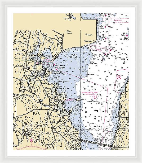 Wickford -rhode Island Nautical Chart _v3 - Framed Print