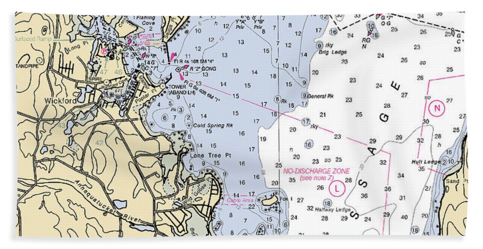 Wickford -rhode Island Nautical Chart _v3 - Beach Towel