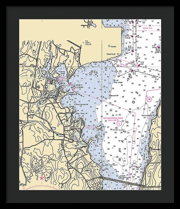 Wickford -rhode Island Nautical Chart _v3 - Framed Print