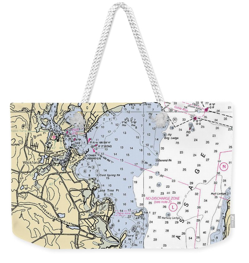 Wickford -rhode Island Nautical Chart _v3 - Weekender Tote Bag