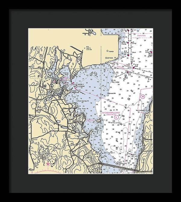 Wickford -rhode Island Nautical Chart _v3 - Framed Print