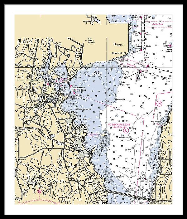 Wickford -rhode Island Nautical Chart _v3 - Framed Print