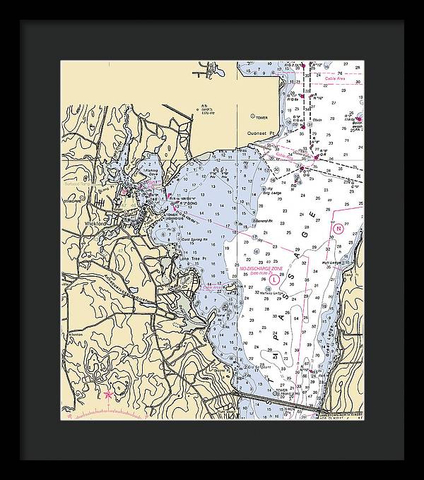 Wickford -rhode Island Nautical Chart _v3 - Framed Print