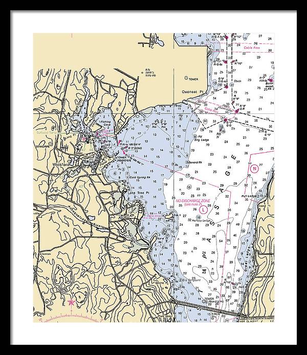 Wickford -rhode Island Nautical Chart _v3 - Framed Print