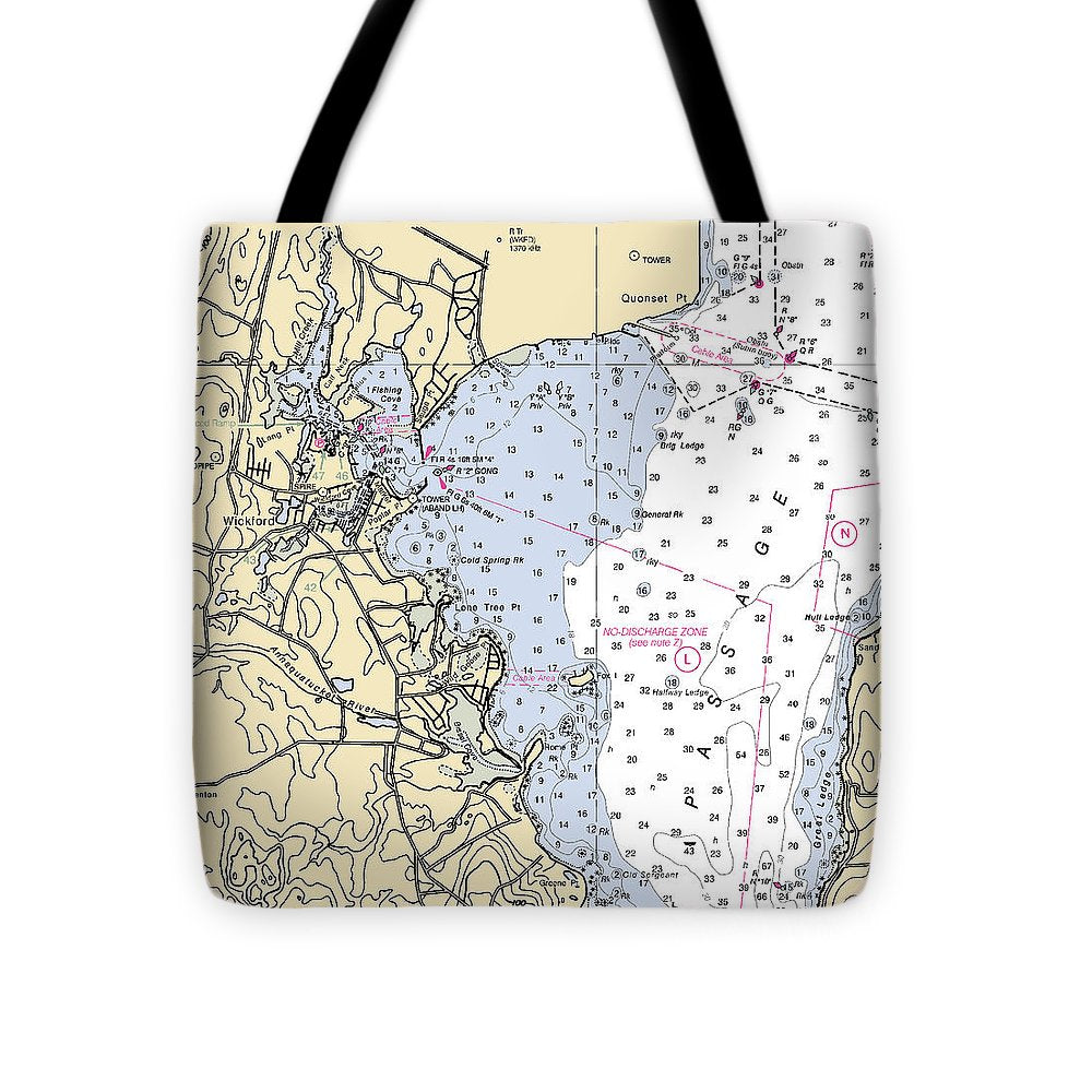 Wickford -rhode Island Nautical Chart _v3 - Tote Bag