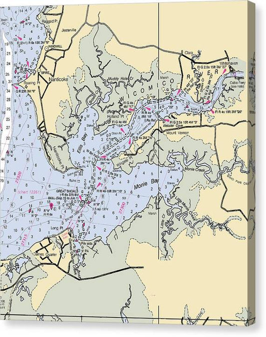 Wicomico River-Maryland Nautical Chart Canvas Print
