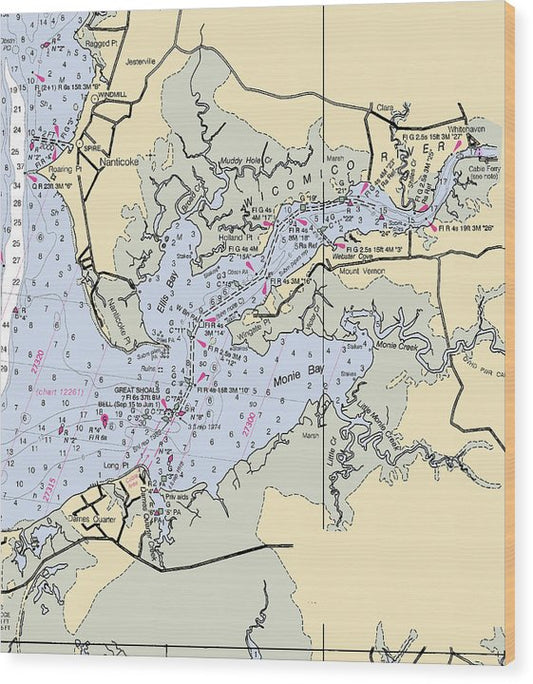 Wicomico River-Maryland Nautical Chart Wood Print